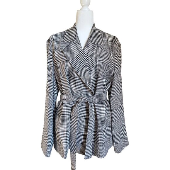 Emanuel Ungaro Wrap Blazer Jacket Women's size 14 Houndstooth Wool Blend Plaid - Picture 1 of 7